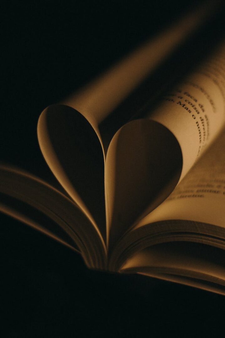 pages of an book folded into a heart